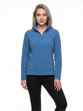 The North Face Women’s Blue Quarter-Zip Micro Fleece Pullover Jacket Sz M Sporty